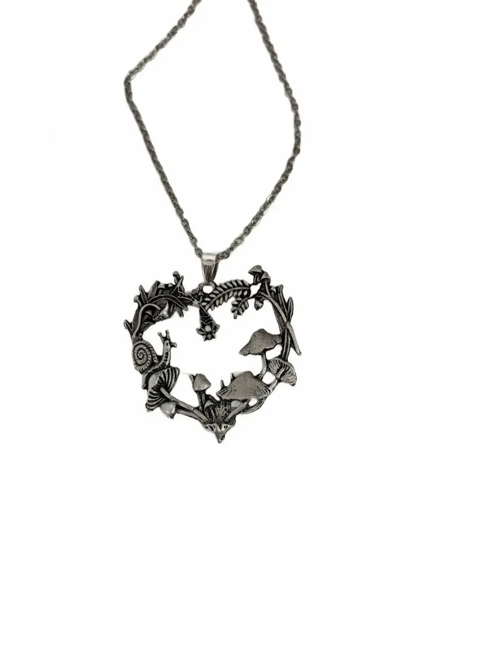 Heart-Shaped Silver Tone Nature Inspired Pendant Necklace